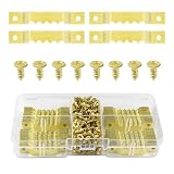 100 Pack Small Sawtooth Picture Hangers with 200 Pcs Screws Sawtooth Frame Sawtooth Hanger for Hanging Artwork Paintings Clock Photos Heavy Duty Sawtooth Picture Hangers Canvas Hanger for Home (Gold)