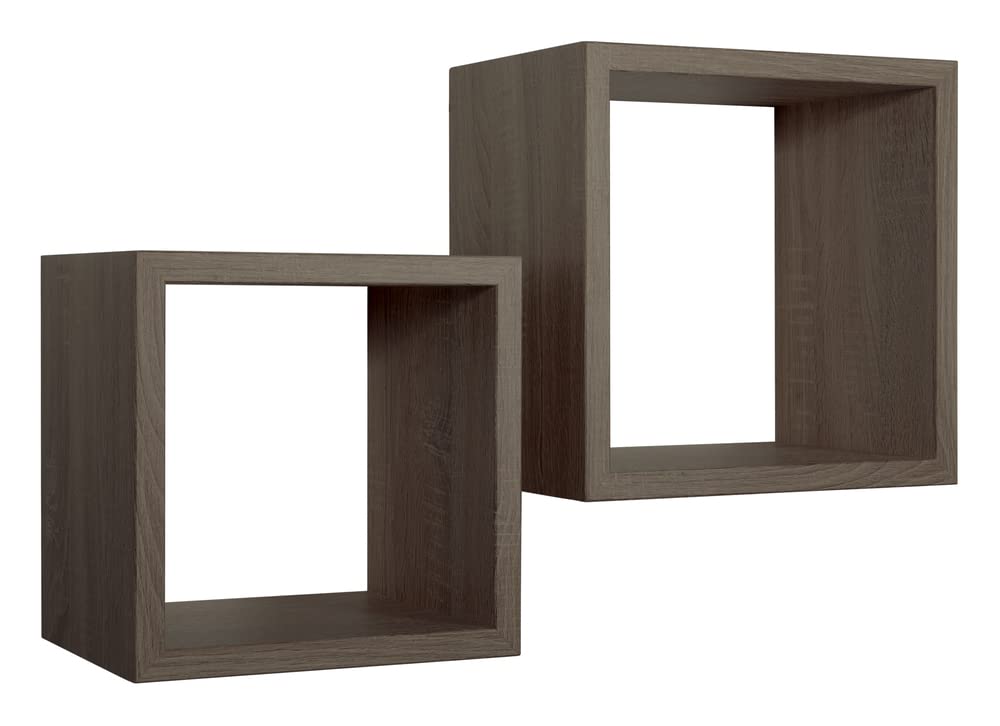 MODULARREDO | Q-BIS MAXI Set di 2 Mensole da Muro, Cubi Arredo, Mensole Cubo, Cubi da Parete, 35x35 p23.7 cm e 31x31 p23.7 cm, Noce - Made in Italy