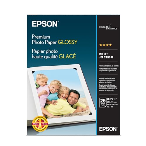 Epson Premium Photo Paper GLOSSY (8.5x11 Inches, 25 Sheets) (S042183),White