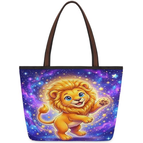 Sac fourre-tout lion avec fermeture éclair, grand format décontracté 45x33 cm en polyester.
