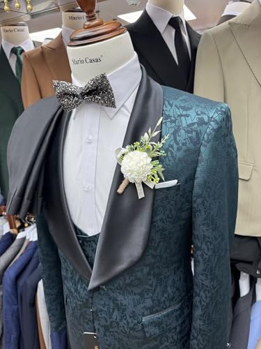 Men's 3 Piece Jacquard Suits Tuxedo 1 Button Shawl Lapel Party Dinner Wedding Suit with Jacket Vest Pants3