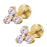 6ixGosh Pendientes de tuerca de titanio con trébol de hélice para mujer, 16 g, joyería de piercing de espalda plana, delicados aretes de cartílago de la suerte, hipoalergénicos con rosca interna, 6 mm