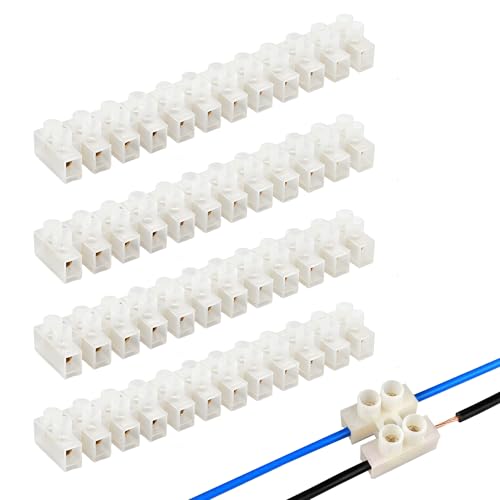 4Pack 30A Electrical Connector Blocks, Electrical Terminal Connector Strips, 30 Amp 12 Way White Terminal Block Strips, Electric Wire Chocolate Chock Blocks Connecting for Wiring Cable