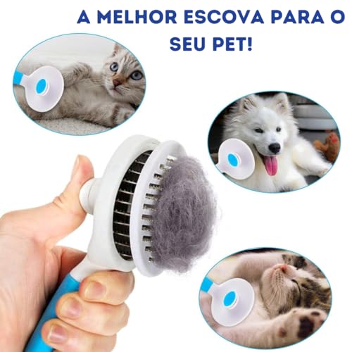 Kit Escova Vapor Tira Pelos 3 Em 1 Autolimpante Recarregável Massageadora Para Cães e Gatos + Escova