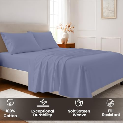 Image of SGI bedding 100% Egyptian Cotton Sheets Full XL Size - Premium Luxury Hotel Sheet Set, Cooling & Breathable, Ultra Soft, 15 inch Deep Pocket, 4 Piece Bedding Set, Mediterranean Blue