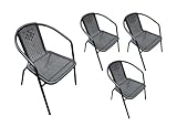 LC Garden Garvista 4er Stuhl Set Bistrostuhl Stapelstuhl, Gartenstuhl, Terassenstuhl, stapelbarer Armlehnstuhl mit Metallgestell in schwarz und Polyrattangeflecht
