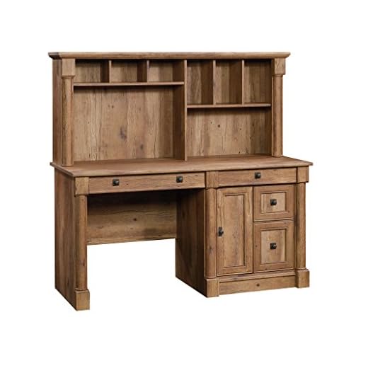 Sauder Palladia Desk with Hutch, L: 59.49" x W: 23.54" x H: 56.5", Vintage Oak Finish