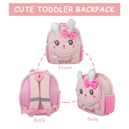 Toddler Backpack Cute Bunny Backpack with Leash and Chest Buckle Mini Kids 3D Cartoon Travel Bag for Girls 3-63