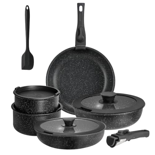 Sweetcrispy 12-Piece Granite Nonstick Pots and Pans Set, Black by Sweetcrispy - Used condition - CA$55.35