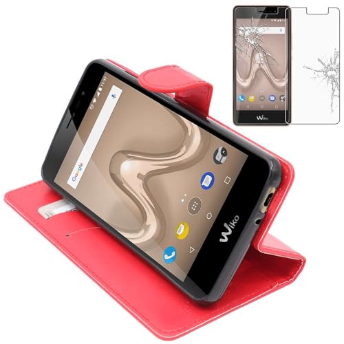 ebestStar - Coque Compatible avec Wiko Tommy 2 Etui PU Cuir Housse Portefeuille Porte-Cartes Support Stand, Rouge + Film Protection écran Verre Trempé [Appareil: 145 x...