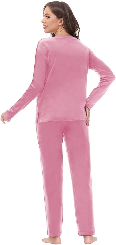 COZZIPLUS Women Velour Sweatsuits Sets Lounge Set 2 Piece Sweatsuit Crew Neck Sweatshirt and Sweatpant Velvet Jogging Suit - Image 4