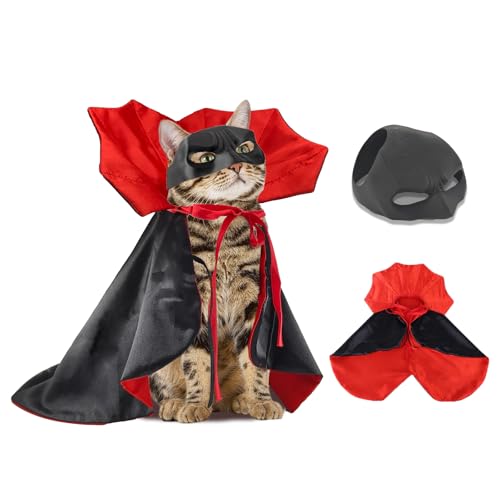 2PC Cat Halloween Costumes,Cat Bat Mask,Halloween Costumes for Dogs,Funny Cape Accessories for Cats,Bat Cosplay Apparel