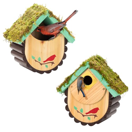 Bird House for Bluebirds and Cadinals - Cedar Wood Large Open Bluebird House Nestbox - Birdhouse for Outside Wall Mountable - 1.5