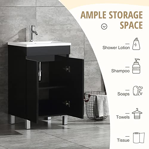 wonline 20" Bathroom Vanity with Resin Sink, Modern Design MDF Bathroom Cabinet Combo with White Vessel Sink Top and Faucet - Thumbnail 5