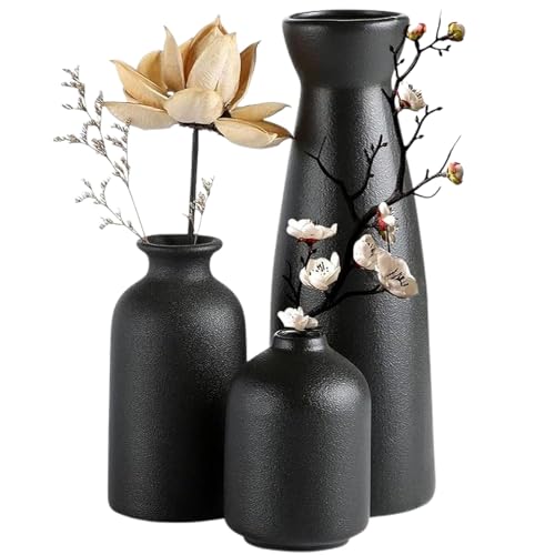 Small Black Ceramic Vase Set of 3, Modern Rustic Mini Vases, Bud ...