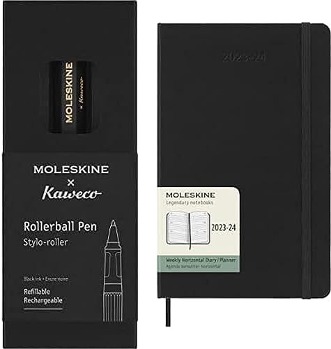 Stylo Roller Moleskine x Kaweco noir et agenda horizontal contre les pannes d'encre
