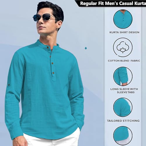Image of Beige Color Cotton Blend Mandarin Neck Short Kurta Straight Kurta for Men (S)