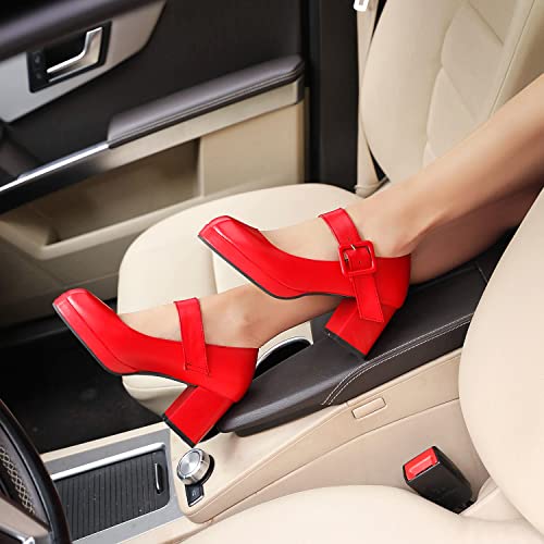 LEHOOR Women Chunky Platform Mary Jane Pumps Square Toe Buckled Ankle Strap 3" Block High Heels Mary Janes Lolita Shoes Goth Punk Heels Closed Toe Sandals Girl Office Work Fashion Trendy 4-15 M US4