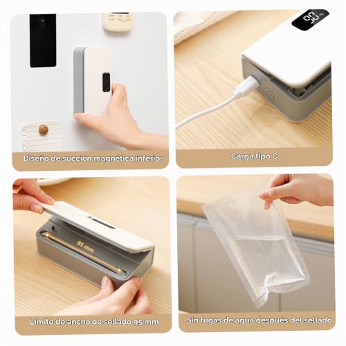 Miniatura 4 de Mini Sellador Magnético De Bolsas Para Frigorífico Con 6 Ajustes De Temperatura Ajustables, Sellador Portátil De Bolsas Con Cortador Oculto Para Aperitivos, Café, Almacenamiento De Alimentos, Co