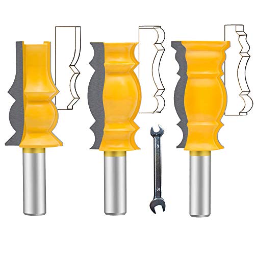 OLETBE 1/2 Inch Shank Crown Molding Router Bit Set 3 PCS, Corner Rounding Edge-Forming Roundover Beading Router Bit Set, Woodworking Milling Cutter Tools, Carbide Cutter CNC Router (Yellow)