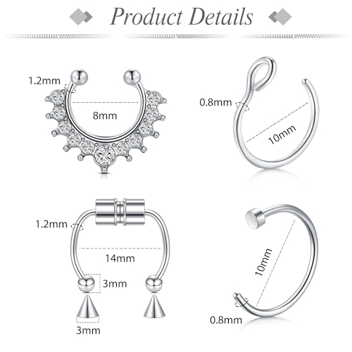 JFORYOU Fake Lip Labret Studs Replacement Balls Spike with 100pcs Sticker Non-Piercing Fake Nose Rings Hoop Body Jewelry 3mm 4mm 5mm by JFORYOU - Used condition - Image 3