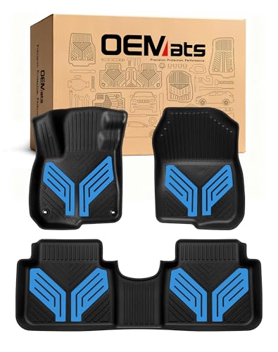 Image of Premium Color TPE Floor Mats Custom Fit for Honda CR-V 2017-2022 (Gasoline & Hybrid CRV), Hydro Blue Wing Design | All-Weather Heavy Duty Car Floor Liners Full Set 1st & 2nd Row