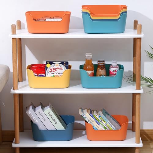Bncxdc Plastikkorb, 8PCS stapelbare Aufbewahrungsbox, Kunststoff-Organizer-Aufbewahrungskörbe für die Küche, rechteckiger Aufbewahrungskorb für Schrank, Büro, Bad, Kleidung (4 Farben, 15,5x10,5x6 cm)