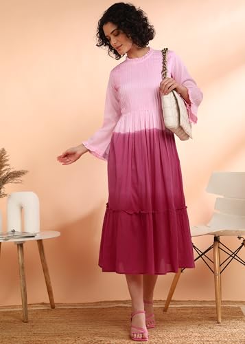 Image of Maaesa Women Embroidered Cotton Flared Dress