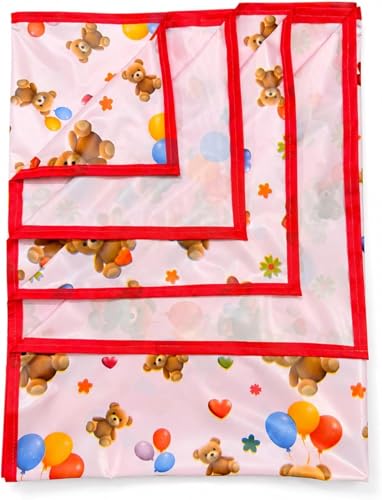 Image of Waterproof PVC Plastic Mattress Protector Double Bed Flat Bedsheet with Elastic for Babies Girls & Boys (Pink Bear)