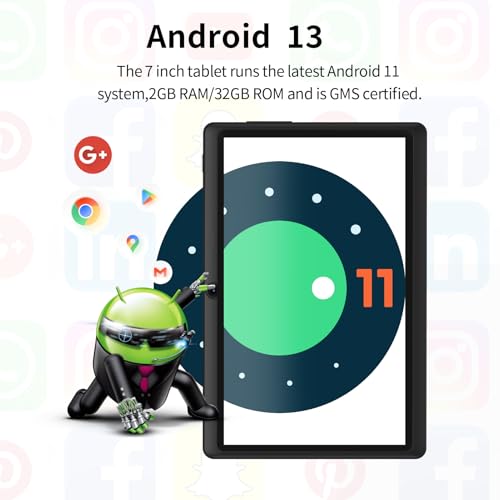 PRITOM 7-Zoll-Tablet Android 11, 4 GB (2+2 Expand), 32 GB, (erweiterbar um 128 GB) Tablet-PC mit Quad-Core-Prozessor, 3500 mAh, HD-IPS-Display, Doppelkamera, WLAN, Bluetooth