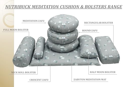 Image of Buckwheat Hulls Round Bolster Pillow | Reduced Stress on Spine, Neck Pain | & Effective Support for Side and Back Sleepers | (Moonlight Mist)