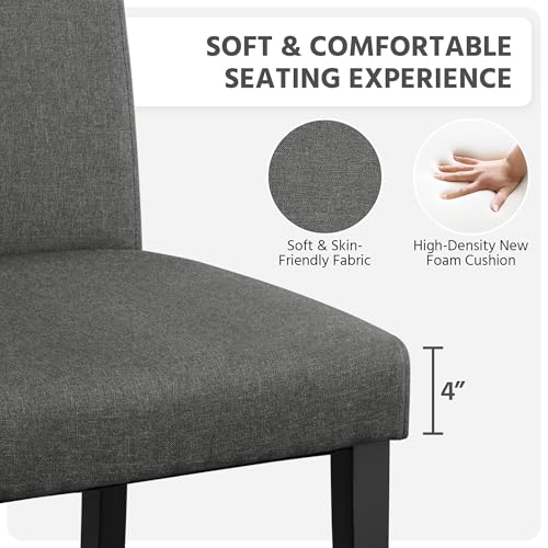 Image of Yaheetech Dining Chairs Set of 2 Fabric Upholstered Parson Kitchen Chairs with Padded Seat and Solid Wood Legs for Dining Room /Restaurant, Dark Gray