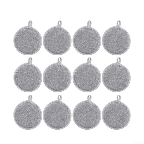 Honseadek Trapo de alambre para lavavajillas, esponja reutilizable para uso en cocina, fabricado con esponja, nailon y tela, color gris plateado (juego de 6 o 12 piezas) (12 piezas)