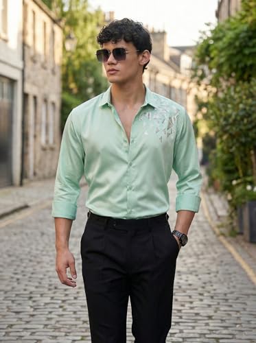 Image of IndoPrimo Men's Stylish Satin Shirt for Party, Formal, Daily and Casual Wear Full Sleeve Shirt for Mens - Trio