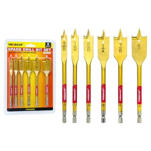 Spade Drill Bit Set 6PCS Paddle Bits Set 3/8-1 Spade Bits with 1/4 Hex Shank Wood Hole Cutter Drill Bits for Wood