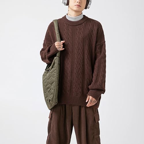 Pull col rond hommes ample tricot jacquard fleurs torsadées - 5