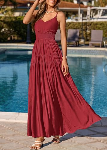 Image of KIRUNDO Maxi Dresses for Women 2026 Summer Sleeveless Spaghetti Strap Long Flowy Beach Vacation Dress Boho A Line Sundress