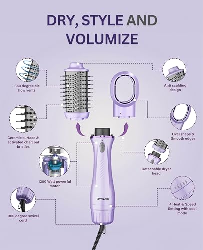 Image of Ownair Hot Air Brush for Hair with Dryer, 4 Heat & Speed Modes, Warm Air Styling, 1200 Watts, Hair Dryer for Women, Styling Brush with 360 Swivel Cord for Easy Styling