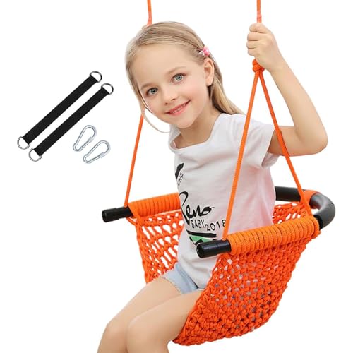 Handknit Toddler Swing, Adjustable Ropes, 440lbs, Indoor/Outdoor,Orange