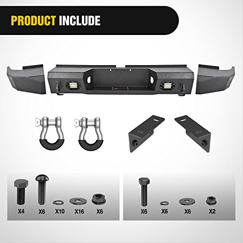 Image of Nilight Rear Step Bumper for 2007 2008 2009 2010 2011 2012 2013 Toyota Tundra Full Width Pickup Truck Textured Black Solid Steel Off-Road with 2X Upgraded 18W LED Lights D-Rings