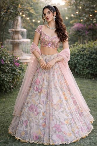 Image of MARUTI FASHION HOUSE Lehenga Choli Draped Lehenga Saree Set For Womens And Girls Ready To Wear Hevay Chinon Fabric With Work Multi Thread Embroidery Work Wedding Letest new