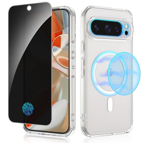 Image of Ruky for Google Pixel 9 Pro XL Case Compatible with MagSafe, Transparent | with Privacy Screen Protector, Clear Shockproof Protective Slim Phone Case for Google Pixel 9 Pro XL 6.8 inch, Transparent