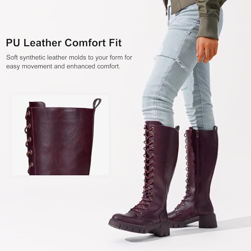 Image of Vepose Women's 953 Knee High Combat Boots Chunky Platform Heel, Lace Up Gothic Punk Work Boots for Dresses and Jeans
