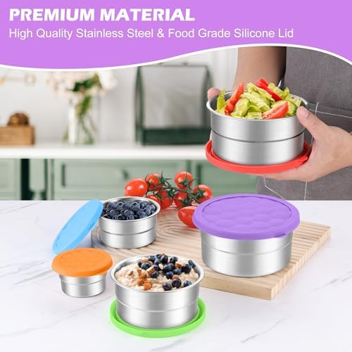 E-far Stainless Steel Food Containers with Lids Set of 5, Round Snack Containers for Kids Toddlers Adults, Metal Food Storage Box for School Lunch, Leak Proof (3oz, 6oz, 12.9oz, 20.3oz, 30.4oz) - Thumbnail 4