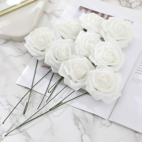Derblue 60Pcs Artificial Roses Flowers Real Looking Fake Roses Artificial Foam Roses Decoration Diy For Wedding,Arrangements Party Home Decorations #TOP1