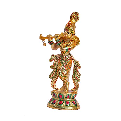Image of KridayKraft Lord Krishna Metal Statue,Krishna Idol Murti Playing Flute for Temple Pooja,Decor Your Home,Office & Showpiece Figurines Gift Article,Religious Idol...