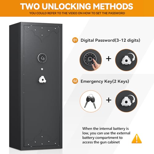 KAER 12-15 Gun Safe, Large Gun Cabinet for Home Rifle and Shotguns, Rifle Safe for Home, Quick Access Gun Safe with Digital Keypad, Rifle Safe, Gun Safes with Adjustable Shelves and Pistol Pockets
