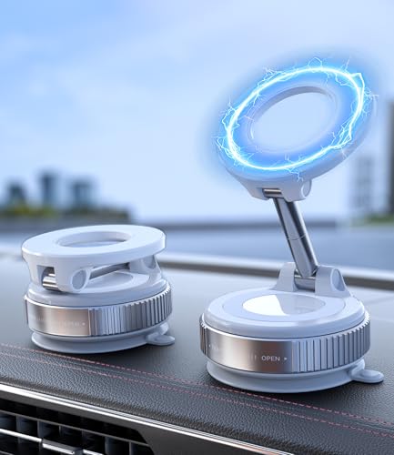 Image of CloudValley Magnetic Car Phone Holder, [360 Adjustable] Car Phone Holder, [Strongest Magnetic] Foldable Suction Car Holder for iPhone MagSafe Series and All Phones,White