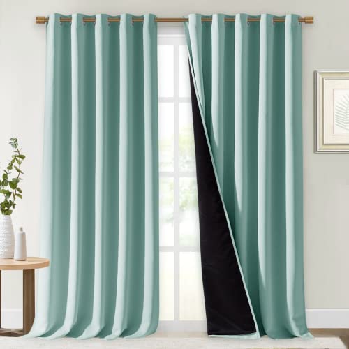 Image of NICETOWN Full Shading Curtains for Windows, Super Heavy-Duty Black Lined Blackout Curtains for Bedroom, Privacy Assured Window Treatment (Aqua Blue, Pack of 2, 70 inches W x 95 inches L)