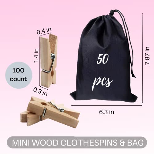 Small Clothes Pin, Mini Clothespins For Crafts,100 Pcs Mini Clothes Pins Wooden With Storage Bag,Small Clothes Pins For Photos,Crafts,Hanging Clothes,Baby Shower,Display Artwork #TOP3